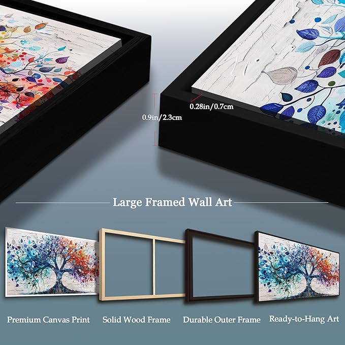 SERIMINO Oversized Large Tree of Life Wall Art for Living Room, Colorful Tree Painting Canvas Prints, Framed Artwork for Walls, Modern Nature Decor for Bedroom Office Hotel, 32"x71"