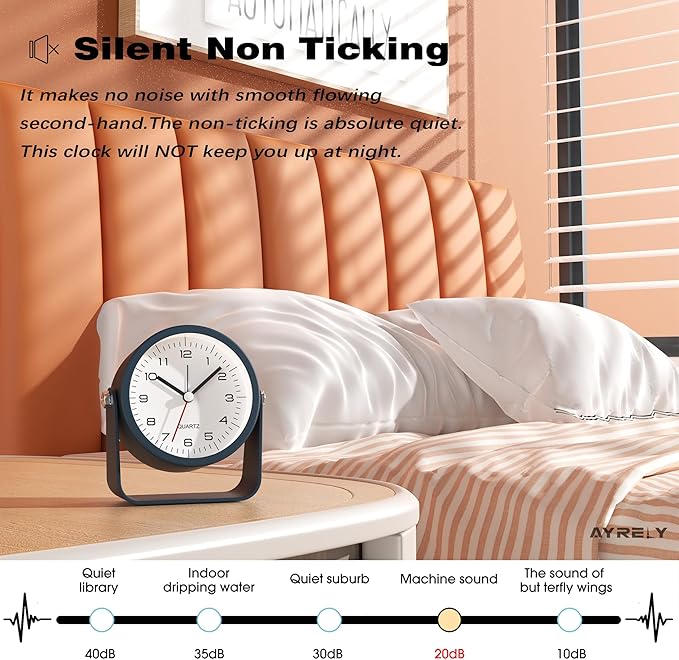 AYRELY® 3.5 Inch Small Analog Alarm Clocks,Battery Operated Desk Clock,Cute Table Clock with Light，Adjustable Angle for Travel,Bedside,Bedroom,Kids,Living Room Decor(Navy Blue)