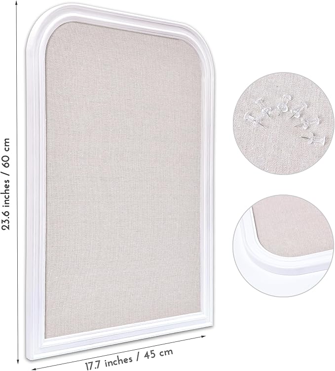 Bulletin Board with Linen, 23.6x17.7 inches Bulletin Board with White Wood Style Frame, Decorative Hanging Pin Board Vision Board Message Board for Office School Home Decor(2R&2S,L-4560,1p)