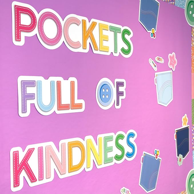 Carson Dellosa Crafty and Cool 58-Piece Pockets Full of Kindness Motivational Bulletin Board Set, Arts and Crafts Theme Growth Mindset Classroom Decor