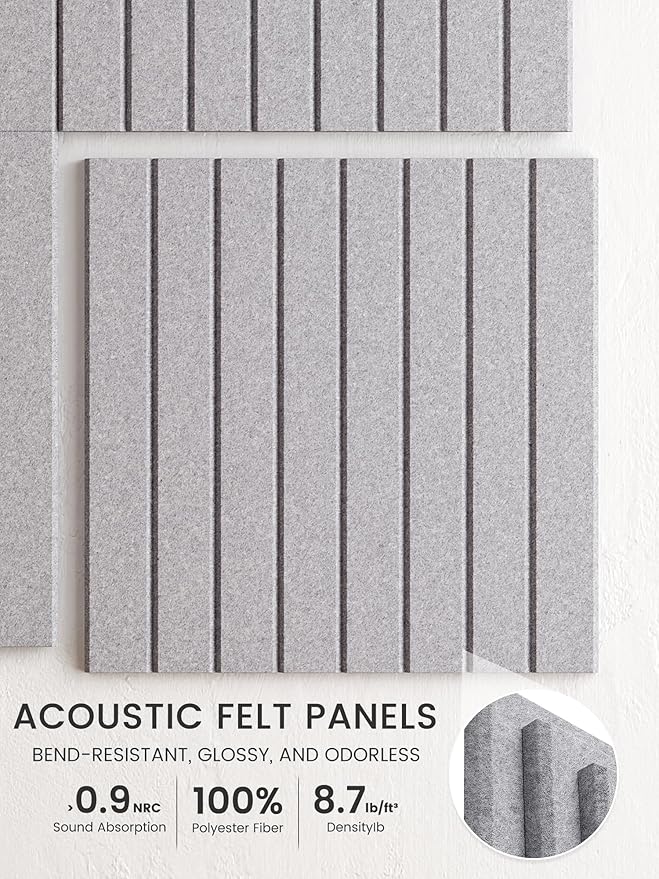 Bumusty Large Cork Board Alternative-48 x 36" Felt Bulletin Board Tiles, with 30 Pushpins, 70 Adhesive Tabs, 12-Pack Slat Wall Paneling, Cork Boards for Office Push Pin Board Felt Board-Soft Gray