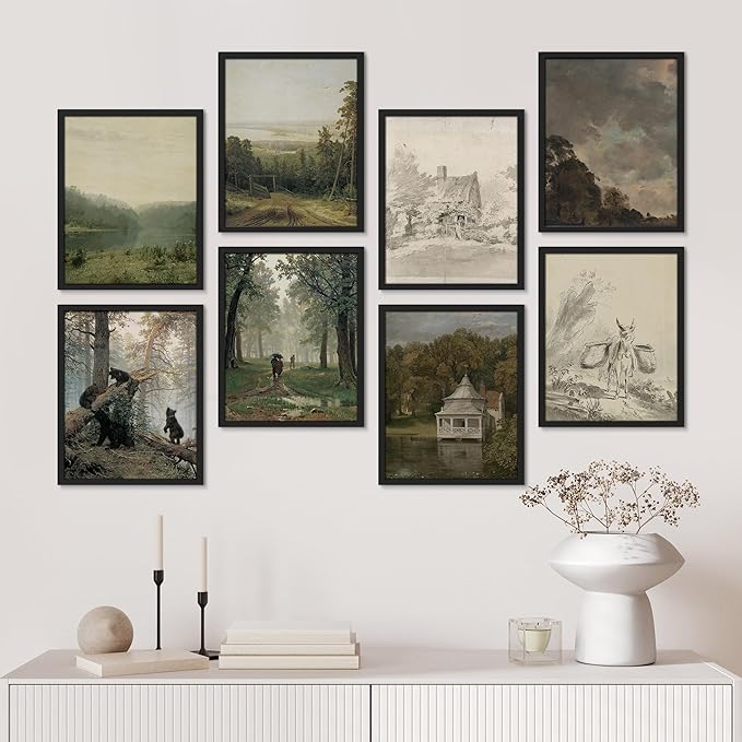 SIGNWIN Framed Poster Wall Art Set of Vintage Landscape, Sketches Art, Rustic Framhouse Decor for Living Room, Bedroom, Office - 11"x14"x 8 Black