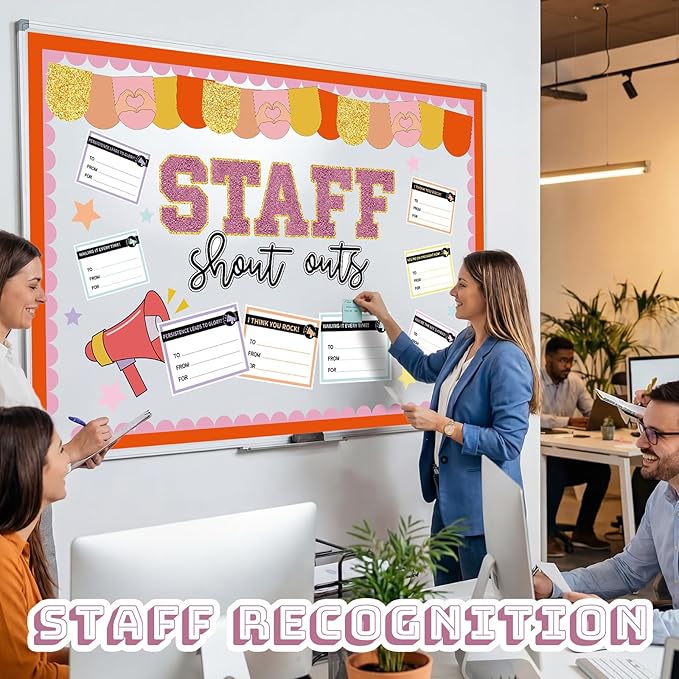 Bulletin Board Decoration Kit Staff Shout Out Bulletin Board Set with 20 Pcs Shout Out Appreciation and Recognition Cutouts for Office Appreciation Wall Door