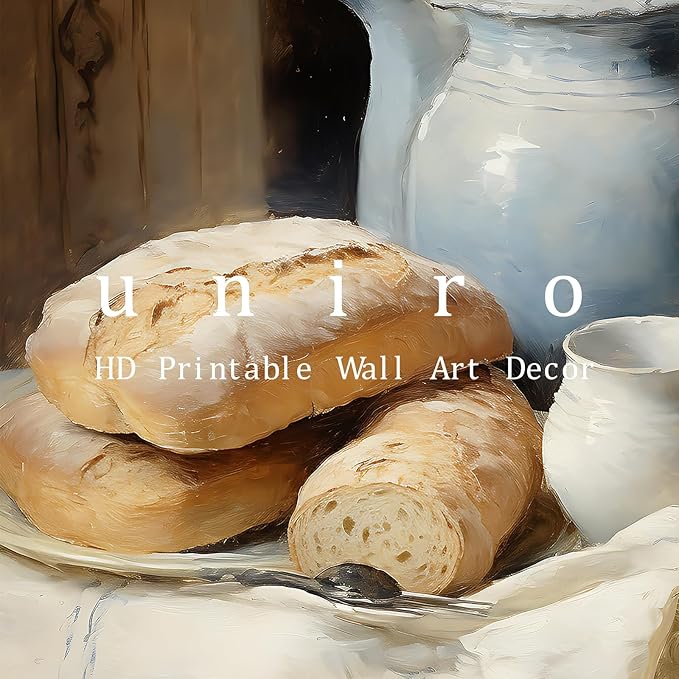 uniro Vintage Kitchen Wall Art Prints - Country Bread Canvas Wall Art Decor Rustic Farmhouse Wall Decor - Retro Jars White Tablecloth Wall Decor Painting Picture Aesthetic for Bedroom Kitchen Living Room Office (8" x 10"-UNFRAMED)