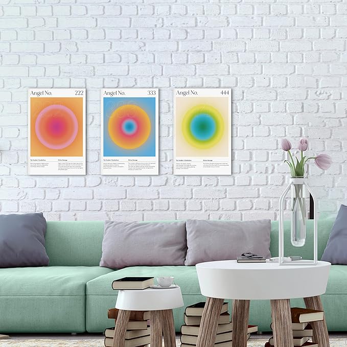 SHMAO Colorful Gradient Aura Angel Numbers Poster Canvas Wall Art for Room Aesthetic Inspirational Spiritual Wall Art Paintings Abstract Minimalist Wall Decor for Bedroom 12"x18" x 3 Pcs