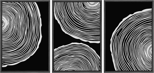 SIGNLEADER Framed Canvas Print Wall Art Set Duotone Geometric Wood Ring Circle Collage Abstract Shapes Illustrations Modern Art Boho Decorative for Living Room, Bedroom, Office - 16"x24"x3 BLACK