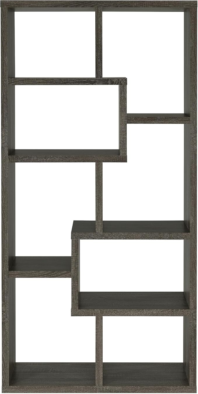 Coaster Home Furnishings - Theo - Engineered Wood with Paper Lamination - 6-Shelf Bookshelf with Geometric Design - Transitional - Home Office and Living Room - 71-Inch - Weathered Gray - 800510
