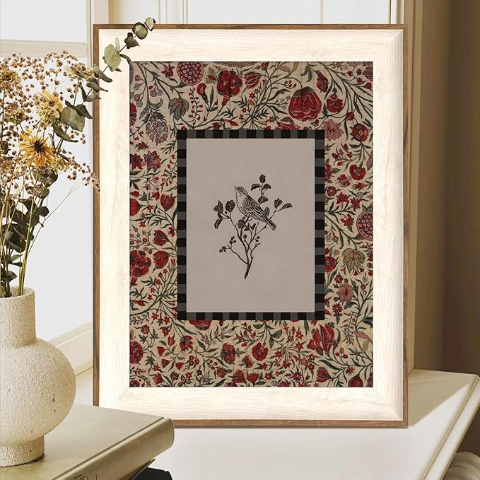 ASTRDECOR Framed Canvas Wall Art - Vintage Botanical & Bird Print, Floral Retro Cottagecore Decor for Living Room, Bathroom, Vintage Oil Painting Botanical Art Prints Decor 12''x16''