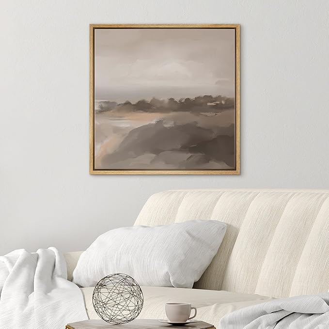 SIGNWIN Framed Canvas Print Wall Art Soft Neutral Coastal Landscape Tranquil Seaside Scene in Warm Beige Tones Illustrations Decorative Relax/Zen for Living Room, Bedroom, Office - 24"x24" Natural