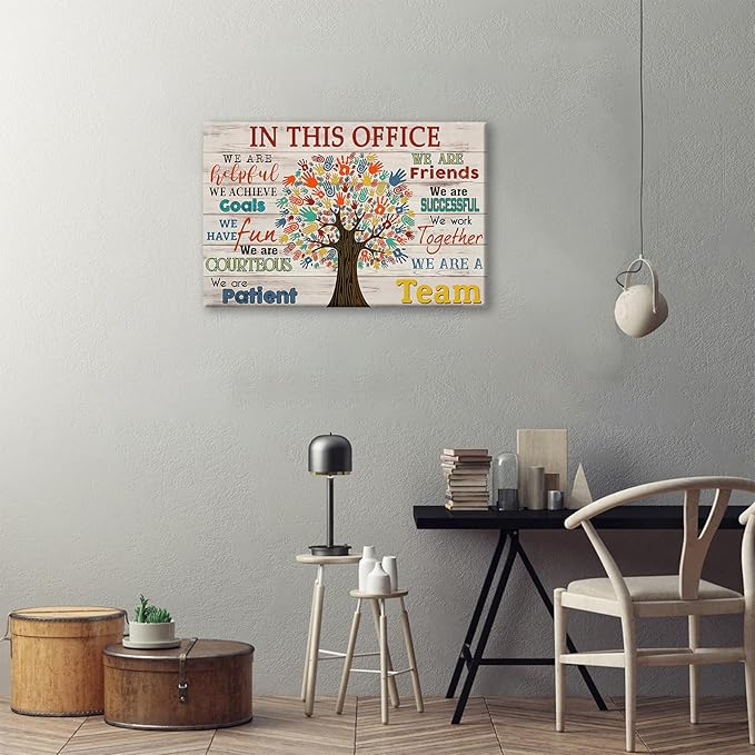 Inspirational Wall Art for Office In This Office We Are A Team Canvas Wall Decor Motivation Positive Quotes Wall Decor Colorful Tree Signs Painting Prints Artwork for Home Office 16x12in Framed