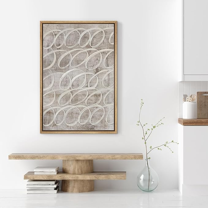 SIGNWIN Framed Canvas Print Wall Art Sophisticated Looped Rings Interwoven Abstract Illustrations Modern Art Minimal Multicolor for Living Room, Bedroom, Office - 24"x36" Natural