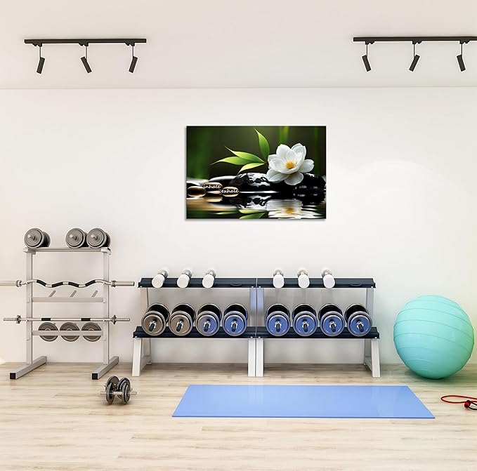 YIOZHAOFH Lotus Flower Wall Art Zen Canvas Inhale Exhale Poster Black Spas Nature Prints Pictures for Meditation Wall Decor Framed Artwork Ready to Hang (16.00" x 24.00")