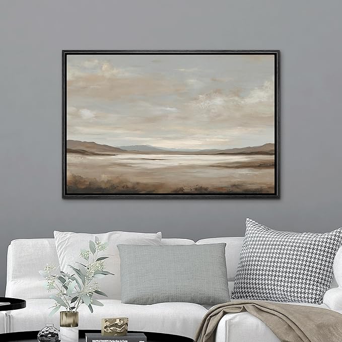 MUDECOR Framed Canvas Print Wall Art Serene Desert Landscape Neutral Earth Tone Illustrations Minimalism Decorative Relax Colorful for Living Room, Bedroom, Office - 24"x36" Black