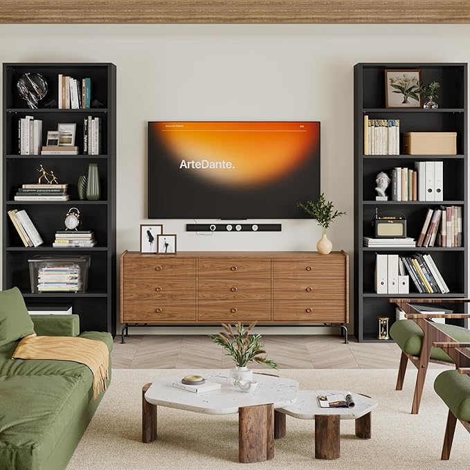 YESHOMY Industrial 6 Tier Bookcase, 71" Tall Black Bookshelves Open Frame, Basic Floor Standing Bookcases & Bookshelf for Home Office, Living Room, Bed Room