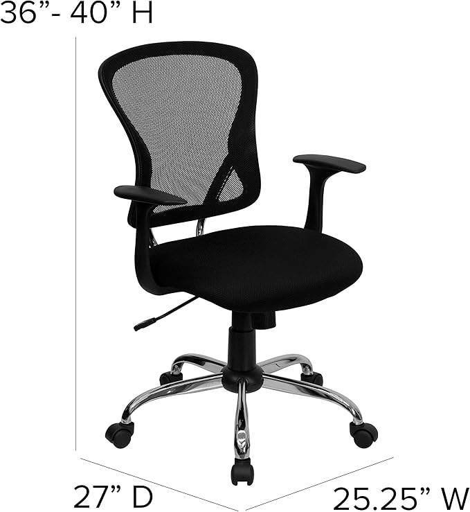 Flash Furniture Alfred Mid-Back Black Mesh Swivel Task Office Chair with Chrome Base and Arms