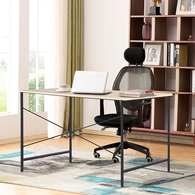FurnitureR 47.2" Home Office Writing Desk - Simple Computer Desk with Sturdy Metal Legs, Compact Study Table for Small Spaces, Student Laptop Workstation, Oak