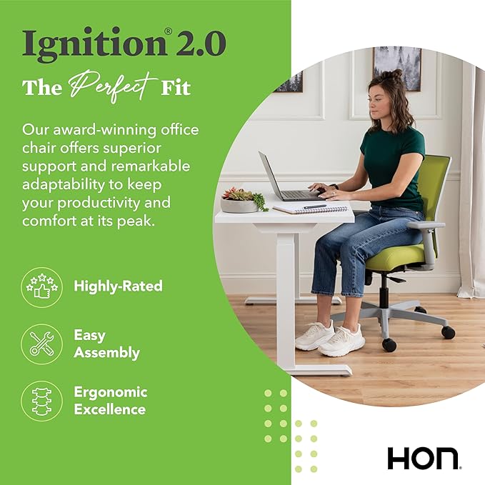 HON Ignition 2.0 Low Back Task Chair, Spectrum Mesh, Standard Synchro-Tilt Control, Office Chair with Lumbar Support, Height and Width Adjustable Arms, Titanium Frame, Pear