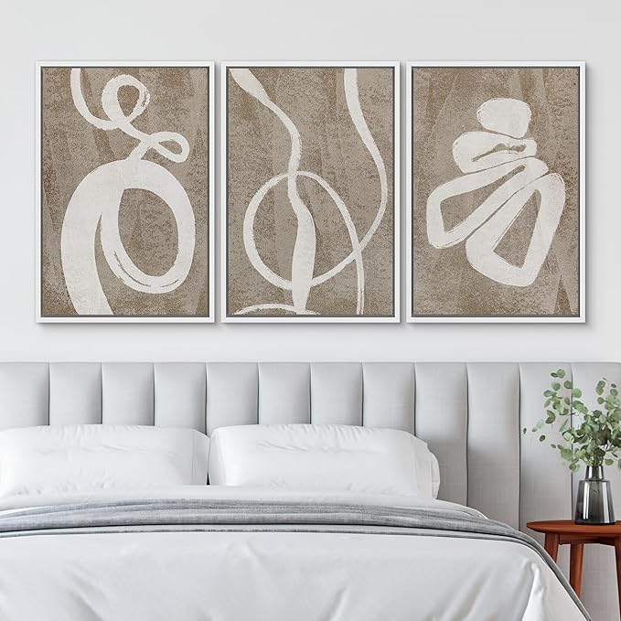 SIGNWIN Framed Canvas Print Wall Art Set Contemporary Geometric Abstract Illustrations Modern Art Decorative Nordic Abstract for Living Room, Bedroom, Office - 24"x36"x3 White