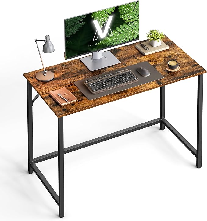 VASAGLE Computer Desk, Office Work Desk, 39.4 x 19.7 x 29.9 Inches, for Study, Bedroom, Home Office, Living Room, Rustic Brown and Ink Black ULWD41X