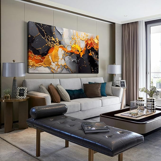 WDHCG Abstract Canvas Wall-Art Living Room - Black and White Wall Decor - Marble Wall Art for Bedroom Office Pictures 24" x 48"