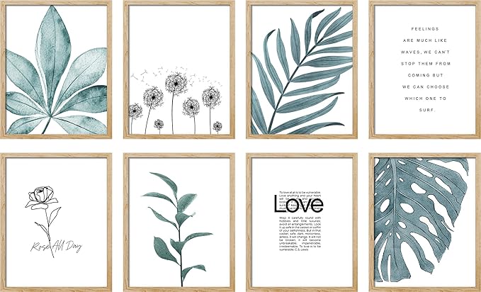 SIGNWIN Framed Poster Bathroom Decor, Wall Art Room Decor Multicolor for Living Room, Bedroom, Office Pastel Tropical Jungle Botanical Flower Plants Nature Abstract Shapes - 8"x10"x 8 Natural