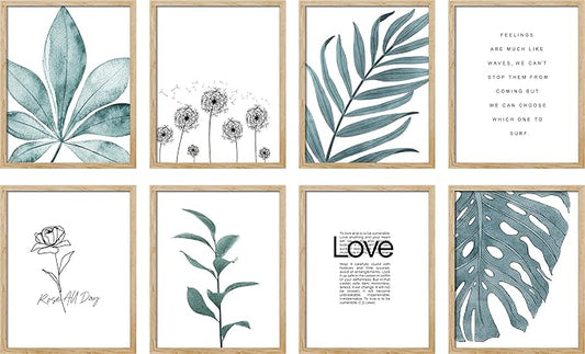 SIGNWIN Framed Poster Bathroom Decor, Wall Art Room Decor Multicolor for Living Room, Bedroom, Office Pastel Tropical Jungle Botanical Flower Plants Nature Abstract Shapes - 12"x16"x 8 Natural