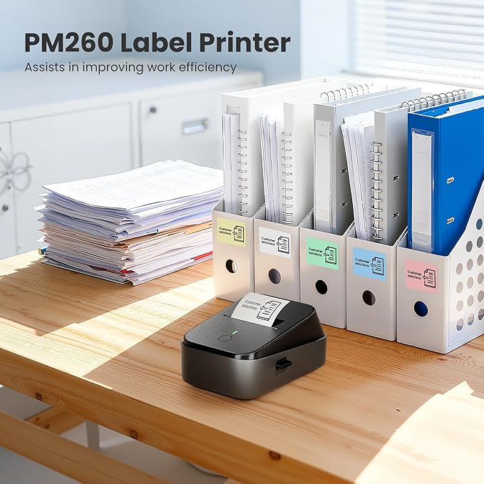PM260 Label Maker Machine with Tape, 2 Inch Label Tape Maker Bluetooth Label Printer, Inkless Portable Label Maker with Smart AI APP for Home, Kitchen, School, Office Organization, Black