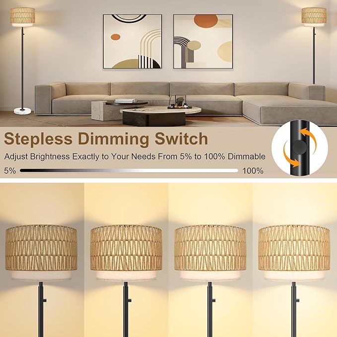 Floor Lamps for Living Room–LED Bulb Included,Dimmable Floor Lamp with Linen Shade,Modern Standing Lamp with Marble Base,Tall Floor Lamp for Bedroom,Nursery,Reading & Office,Beige