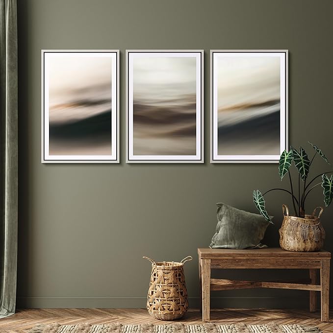 SIGNFORD Framed Wall Art Print Set Neutral Coastal Abstract Minimalist Ocean-Inspired Digital Art Modern Art Contemporary for Living Room, Bedroom, Office - 16"x24"x3 White