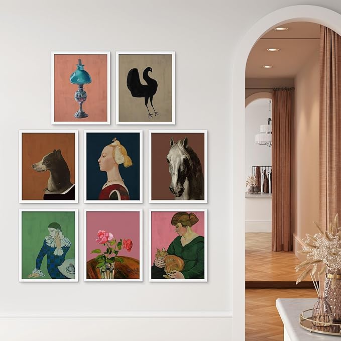 SIGNWIN Framed Poster Bathroom Decor, Wall Art Room Decor Multicolor for Living Room, Bedroom, Office European Animal Woman Renaissance Portrait Vintage Illustrations Bohemian - 8"x10"x 8 White