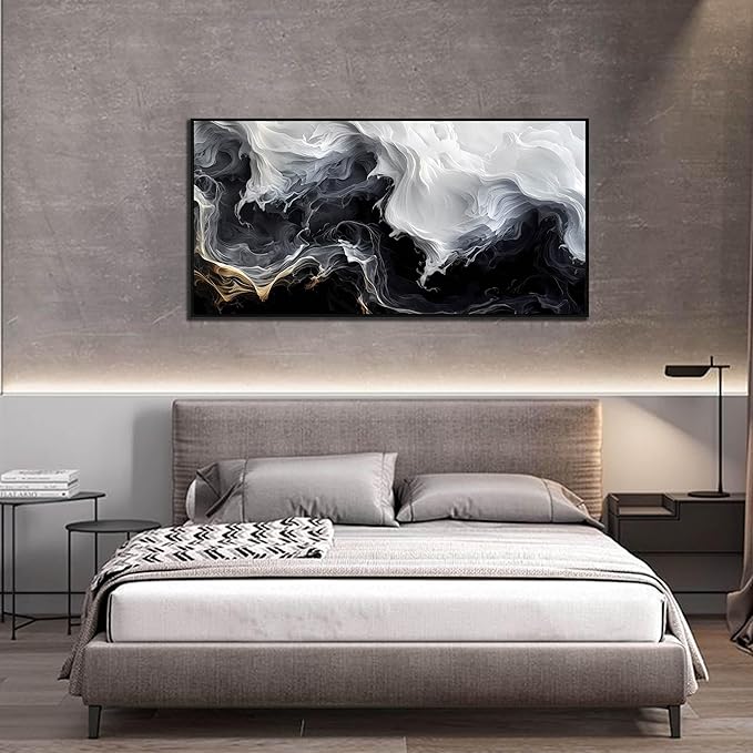 Black Art White Wall Paintings for Living Room 29"x59" Abstract Poster Pictures Wall Mountain Art for Home Hotel