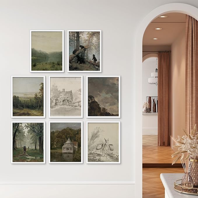 SIGNWIN Framed Poster Wall Art Set of Vintage Landscape, Sketches Art, Rustic Framhouse Decor for Living Room, Bedroom, Office - 11"x14"x 8 White
