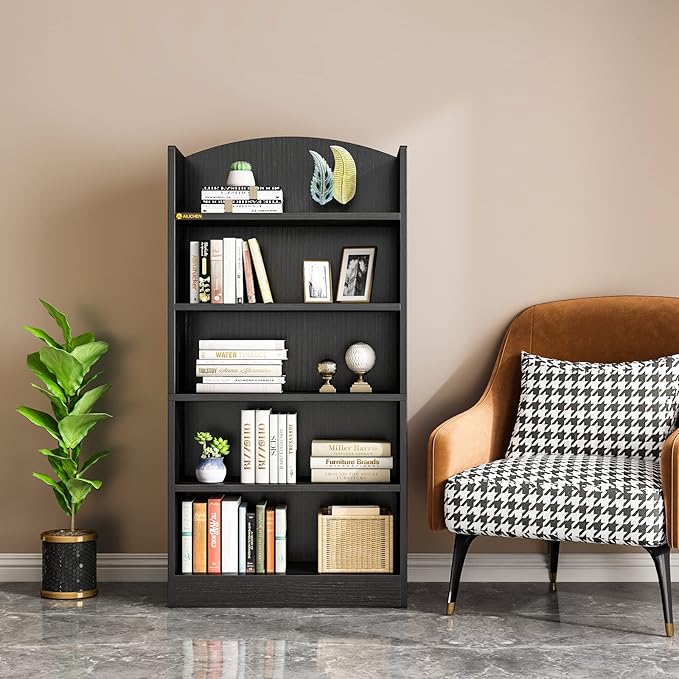 5 Tier Shelf Bookcase,47" Tall Bookshelf Display Storage Shelves,Freestanding Book Shelves for Bedroom Home Office Library Living Room,Black