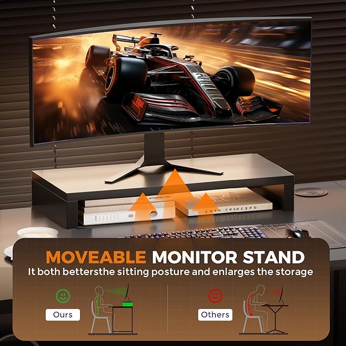 COMHOMA 57" L Shaped Desk with 2 Monitor Stand, Reversible Computer Desk Corner Desks Gaming Desk PC Table, Large Work Workstation for Gaming Writing Study, Black