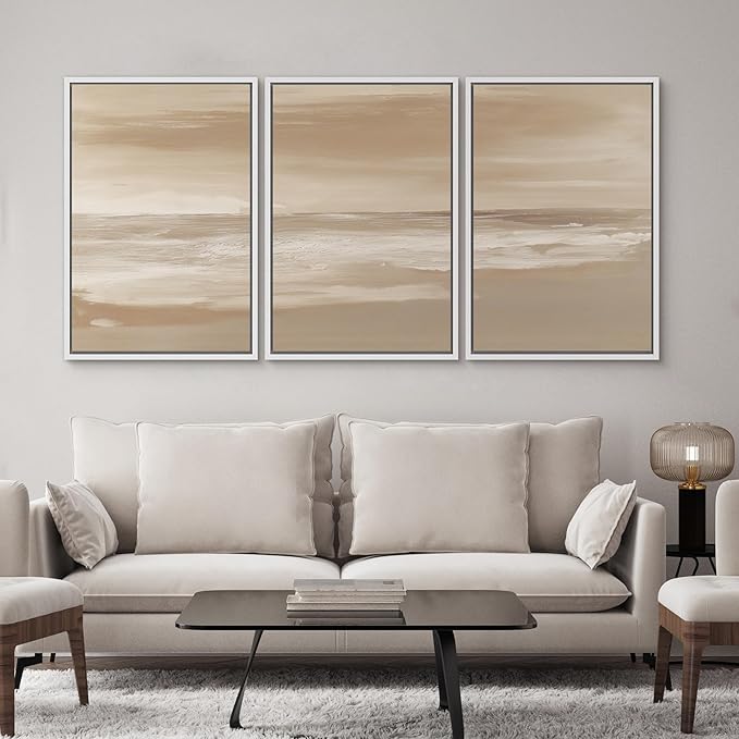 SIGNWIN Framed Canvas Print Wall Art Set Serene Sand & Sea Illustrations Decorative Relax/Calm Zen for Living Room, Bedroom, Office - 24"x36"x3 WHITE