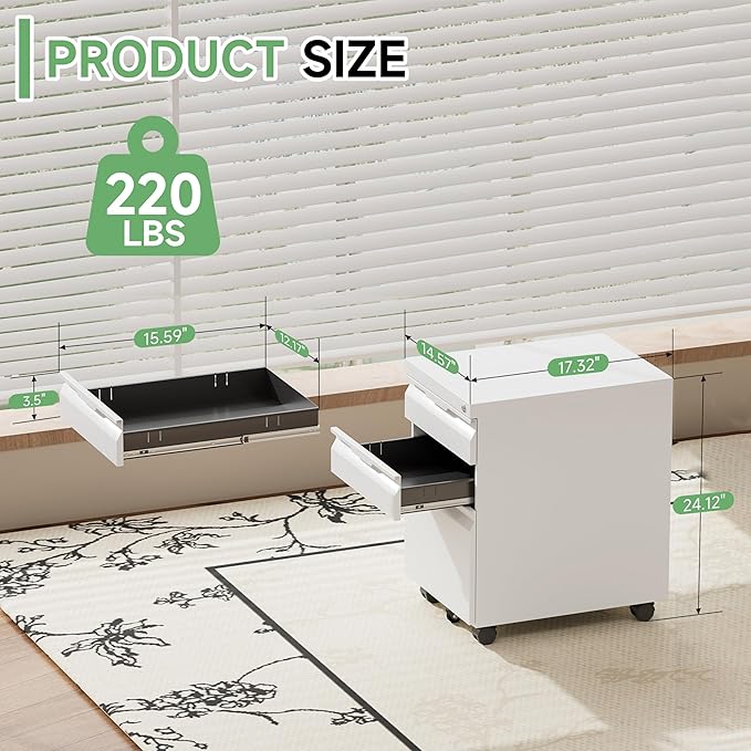 File Cabinets for Home Office,File Cabinet with Lock, 3 Drawer Metal Filing Cabinet for A4/Letter/Legal Size Folder, Assembly Required,White