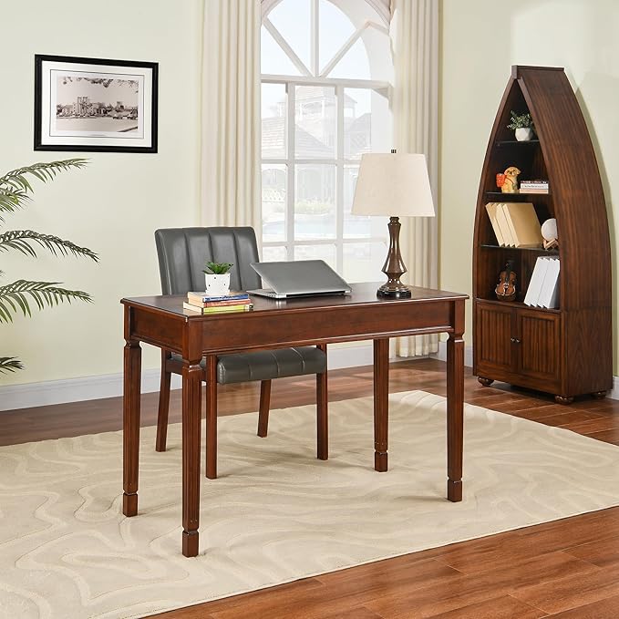 Computer Writing Desk with 2 Storage Drawers, 46"W French Provincial Corner Desk Table with Carved Legs, Solid Wood Large Vanity Dressing Desk, Home Office Table,Easy Assembly, Dark Cherry BSZ-D1258
