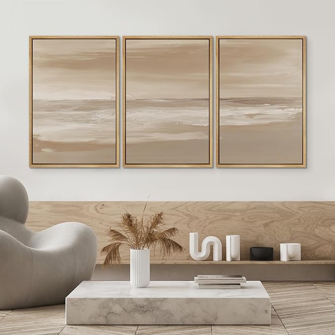 SIGNWIN Framed Canvas Print Wall Art Set Serene Sand & Sea Illustrations Decorative Relax/Calm Zen for Living Room, Bedroom, Office - 24"x36"x3 NATURAL