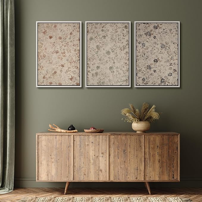 MUDECOR Framed Wall Art Print Set Vintage Floral Botanical in Neutral Tones Illustrations Realism Decorative for Living Room, Bedroom, Office - 24"x36"x3 White