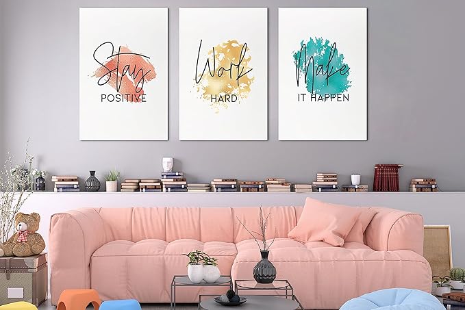 SHMAO Office Canvas Wall Art Motivational Wall Decor, 3 Piece Stay Work Make Print Pictures for Office Wall Decor Women Inspirational Framed Artwork Home Office Decor 20”x30”x3 Panels