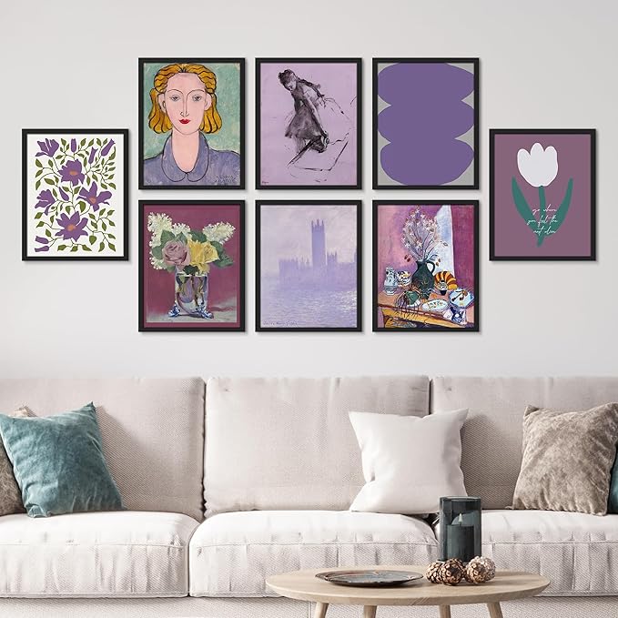 SIGNWIN Framed Poster Bathroom Decor 11"x14"x 8 Black, Wall Art Room Decor Multicolor for Living Room, Bedroom, Office Purple Female Portrait Lavender Flowers Vintage Illustrations Bohemian