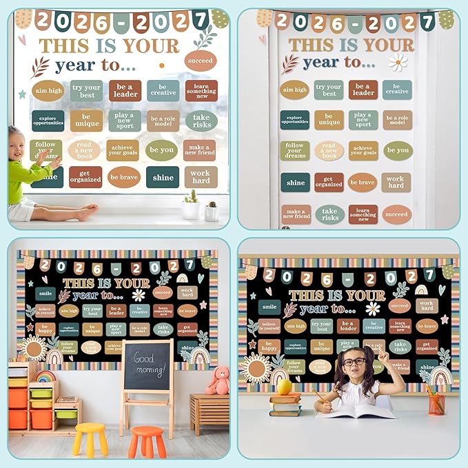 This is Your Year to Bulletin Board Set Boho Motivational Classroom Decorations Boho Inspirational Paper Cutout Welcome Back to School Bulletin Board Border for School Wall Decor Teacher Supplies