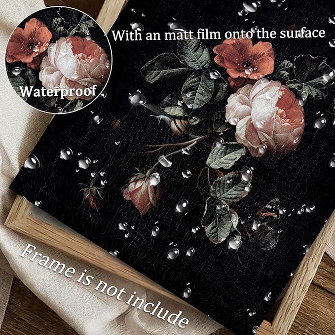 uniro Canvas Prints Art Vintage Decor Gothic Wall Art Moody Vintage Botanical Floral Canvas Prints Flower Pictures Dark Academia Decor Aestheti Rose Floral Paintings For Bedroom Bedroom Office (8" x 10"-UNFRAMED)