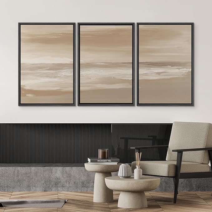 SIGNWIN Framed Canvas Print Wall Art Set Serene Sand & Sea Illustrations Decorative Relax/Calm Zen for Living Room, Bedroom, Office - 24"x36"x3 BLACK