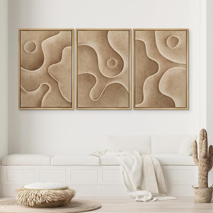 SIGNWIN Framed Canvas Print Wall Art Set Textured Sand Art Organic Curved Shapes in Neutral Tones Illustrations Modern Art Decorative Abstract for Living Room, Bedroom, Office - 16"x24"x3 Natural