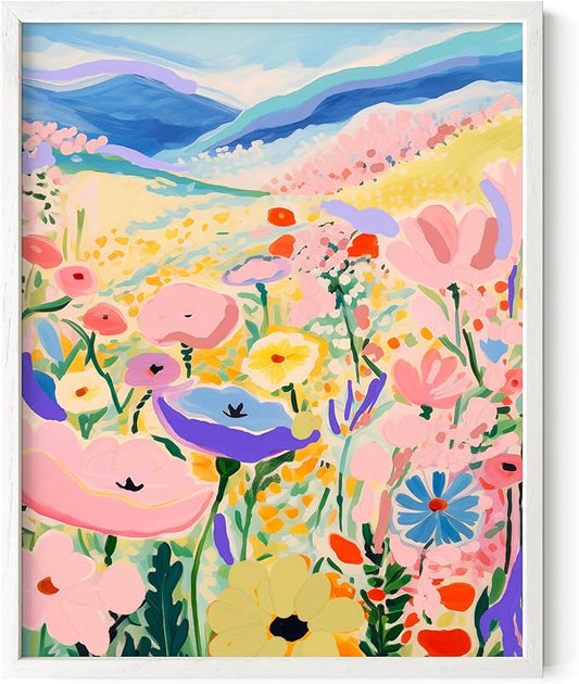 HAUS AND HUES Floral Art Wall Decor - Wildflowers Wall Art for Living Room, Floral Artwork for Bedroom Walls, Flower Painting for College Girls Dorm Room (Valley, White Frame, 11x14)