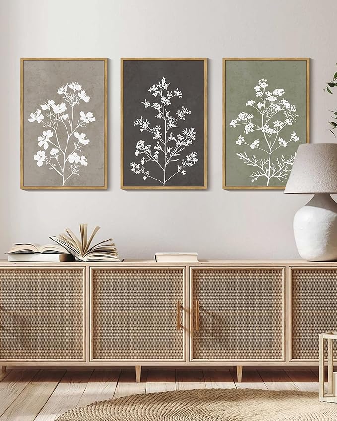 Drsoum Flower Framed Wall Art Vintage Floral Minimalist Wall Hanging Decor Farmhouse Colorful Botanical Prints Artwork for Bedroom Living Room Hallway 16x24in Natural Framed