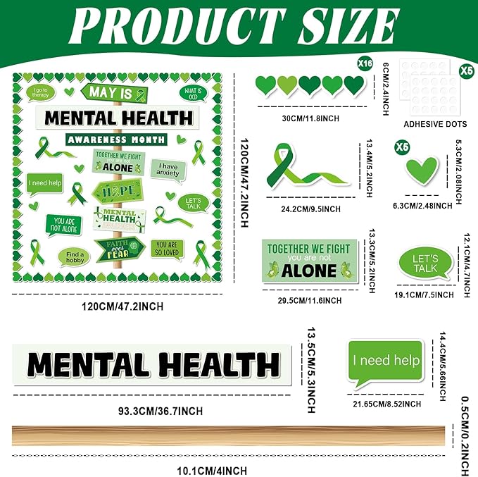 gisgfim Mental Health Awareness Bulletin Board Classroom Therapy Offices Decor Positive Affirmations Cutouts Motivational Inspirational Bulletin Board for Students Doctor Hospital Nurse Wall Supplies