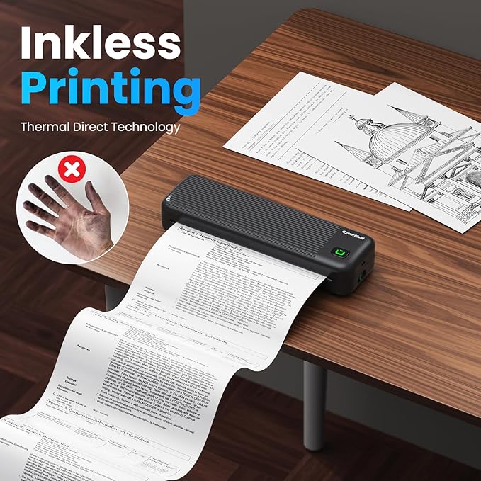 Portable Printer for Travel, Inkless Wireless Thermal Printer Compatible with iOS, Android, Laptop, Bluetooth Printers Supports 8.5"x11" US Letter for Office,Car,Home (Black)