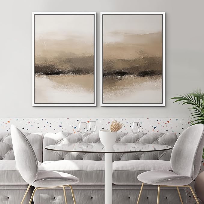 SIGNWIN Framed Canvas Print Wall Art Set Beige and Black Neutral Abstract Landscape Minimalist Illustrations Modern Art Decorative Multicolor for Living Room, Bedroom, Office - 16"x24"x2 White